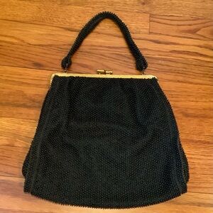 Vintage 1950's Black Beaded Evening Bag Purse